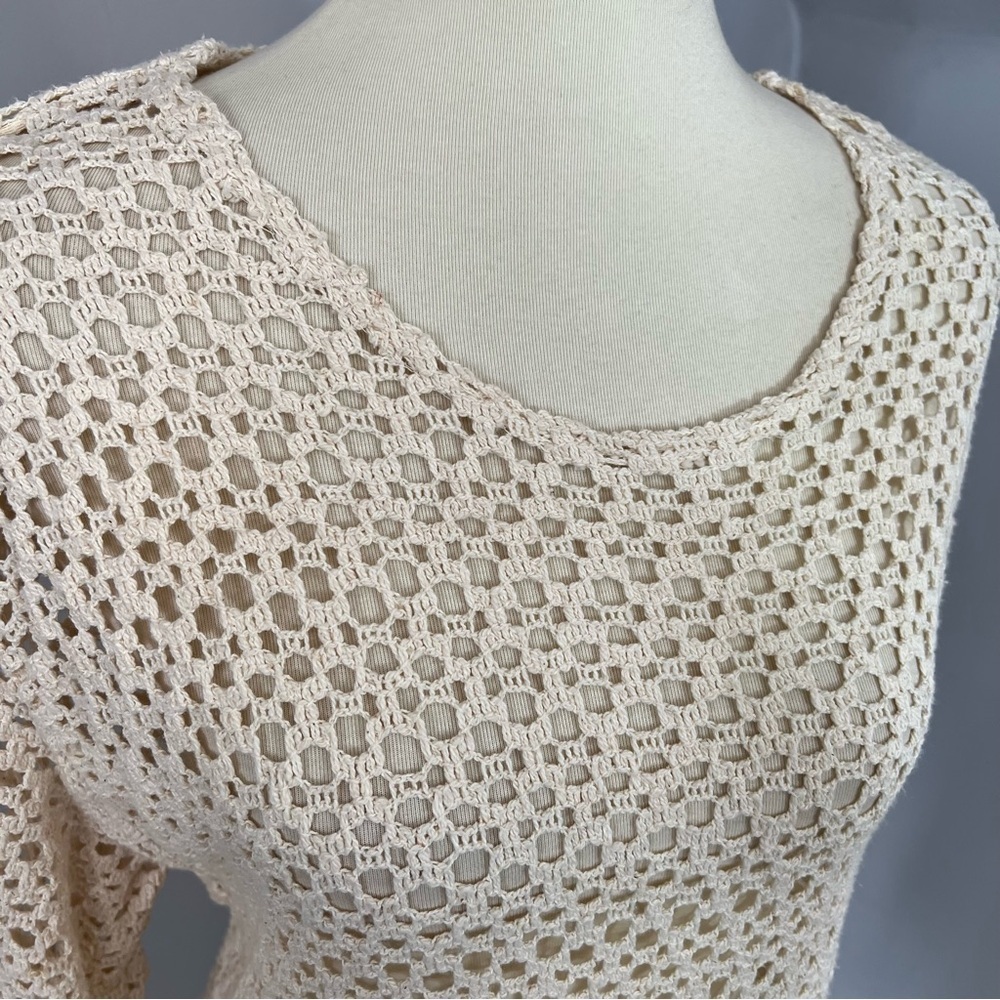 Vintage ecru white cotton crochet swimsuit coverup resortwear beach vacay swim - Picture 10 of 11